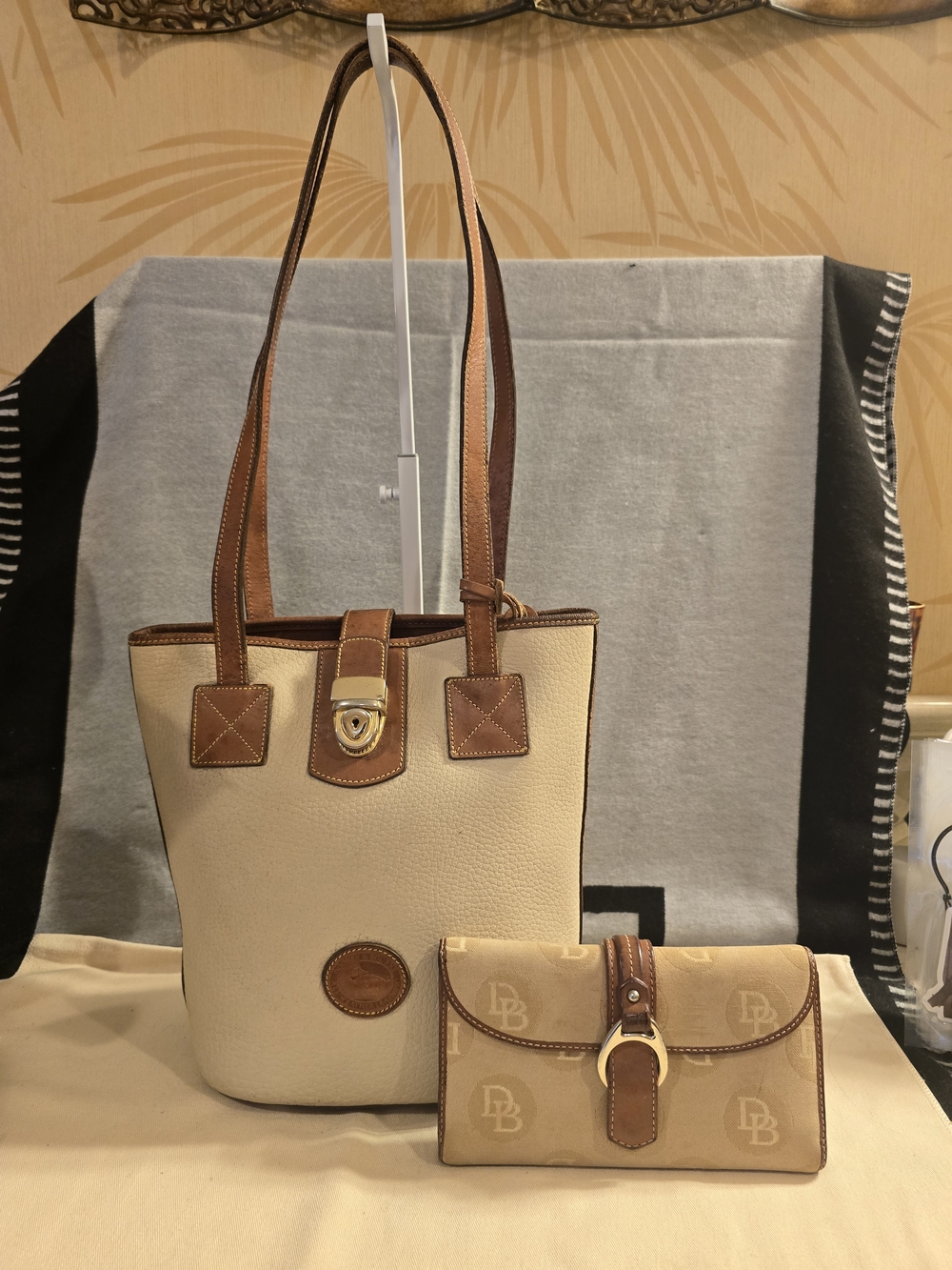 Dooney & Bourke Bucket Tote with Brown Leather Trim and Matching Wallet